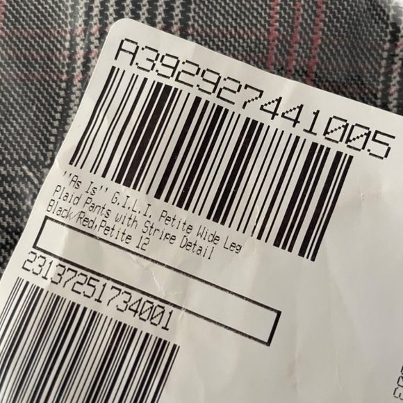 NWT G.I.L.I.  PETITE WIDE LEG PLAID PANTS BLACK/RED STRIPE - Size 12P - Picture 2 of 4